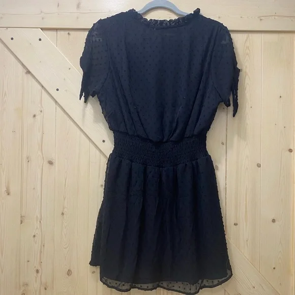 NWOT Justify Polka Dot Ruffled Black Flirty In-line Waist Dress - Picture 3 of 4